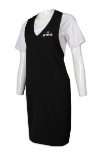 AP162 custom apron v-neck black body pocket strap apron manufacturer  hair cutting apron